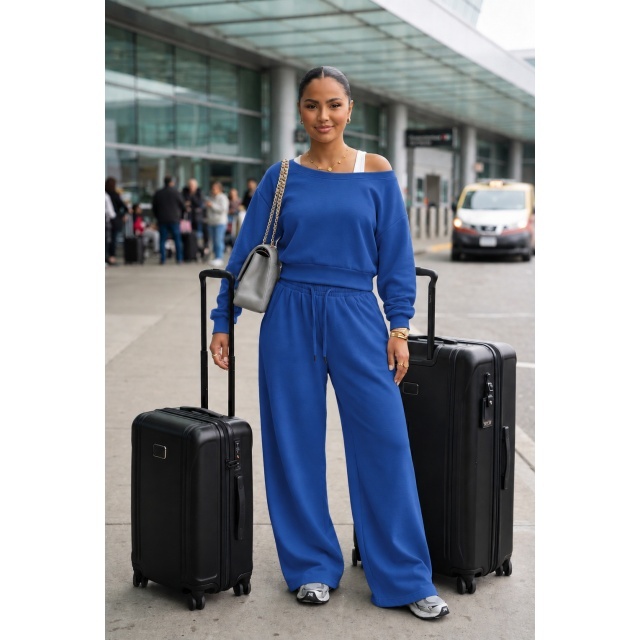 Solid Color Casual Style Wide Legs Pant Set