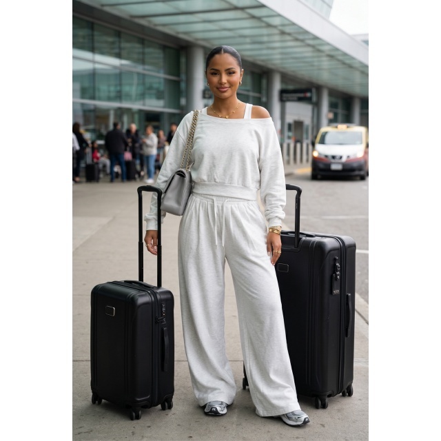 Solid Color Casual Style Wide Legs Pant Set