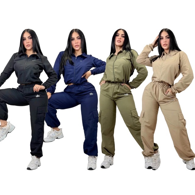 Women Casual Sport Cargo Tracksuit Set
