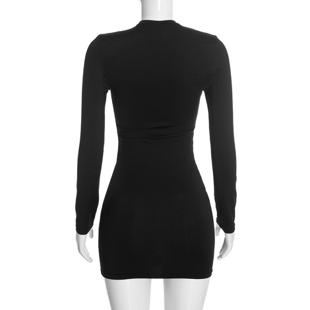 Casual Long Sleeve Eyelets Bodycon Dress