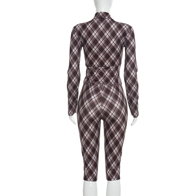 Plaid Printed Slim Fitted Midi Pant Set