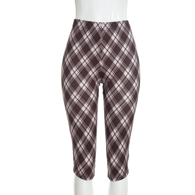 Plaid Printed Slim Fitted Midi Pant Set