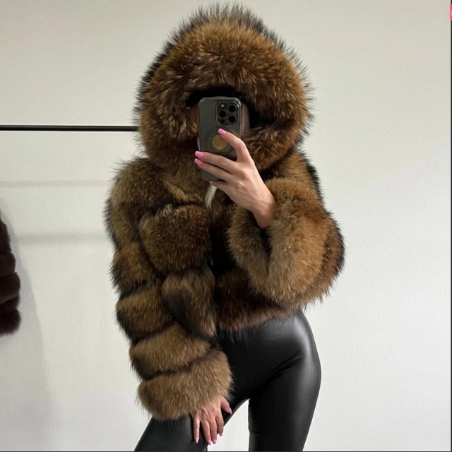 Autumn/Winter Hooded Stylish Faux Fur Jacket