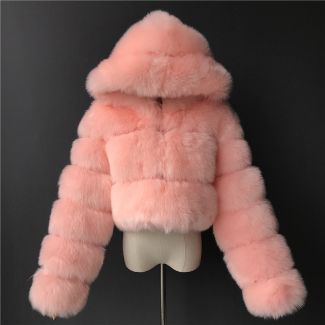 Autumn/Winter Hooded Stylish Faux Fur Jacket
