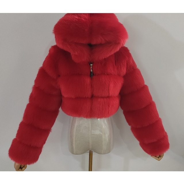 Autumn/Winter Hooded Stylish Faux Fur Jacket