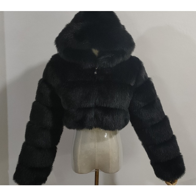 Autumn/Winter Hooded Stylish Faux Fur Jacket