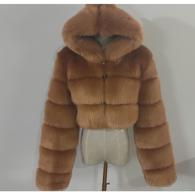 Autumn/Winter Hooded Stylish Faux Fur Jacket