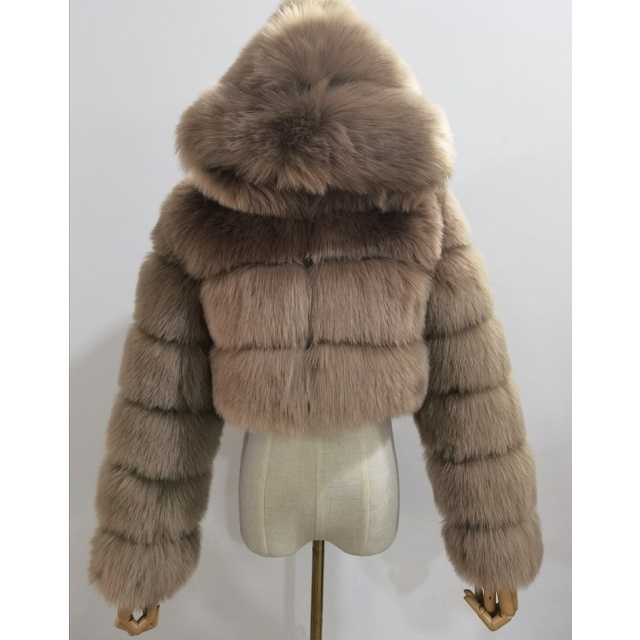Autumn/Winter Hooded Stylish Faux Fur Jacket