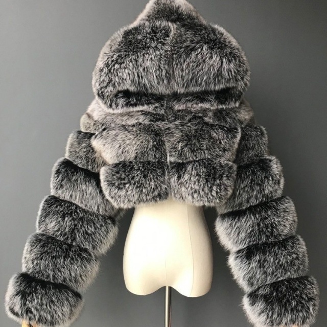 Autumn/Winter Hooded Stylish Faux Fur Jacket