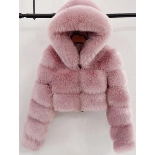 Autumn/Winter Hooded Stylish Faux Fur Jacket