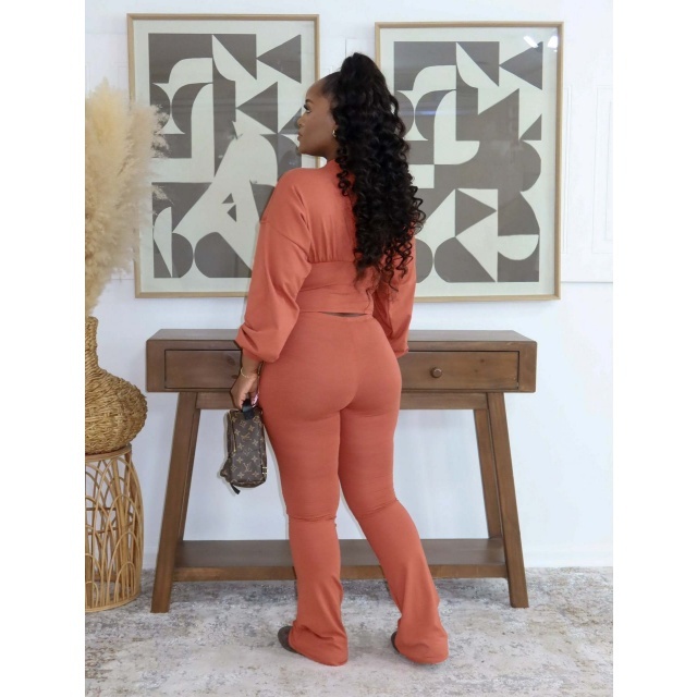 Basic Zipper Corset Top Casual Pants Set