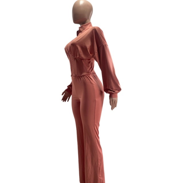 Basic Zipper Corset Top Casual Pants Set