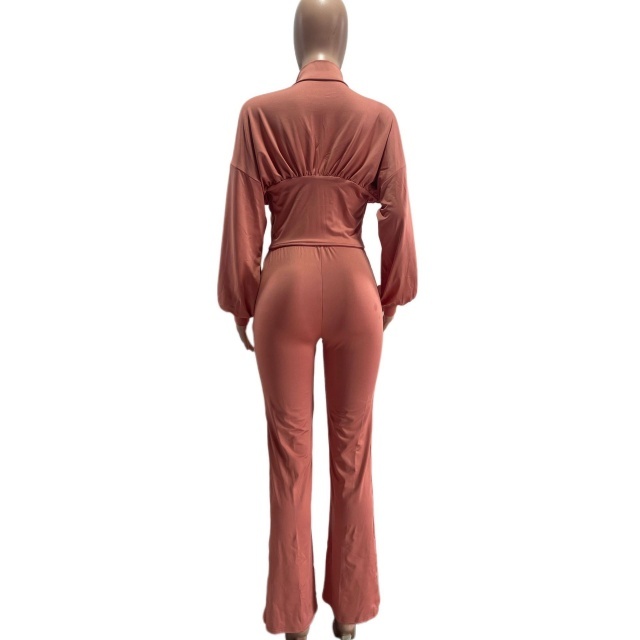 Basic Zipper Corset Top Casual Pants Set