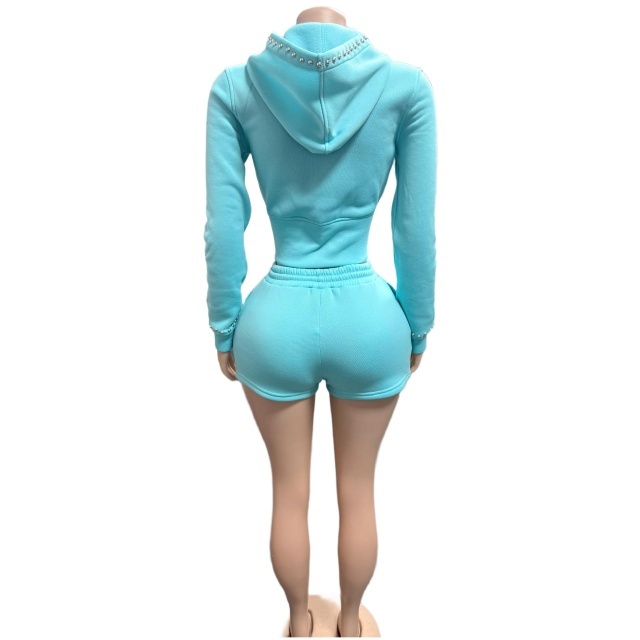 Riveted Cropped Zip-up Hoodie Shorts Set