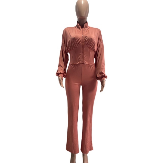 Basic Zipper Corset Top Casual Pants Set