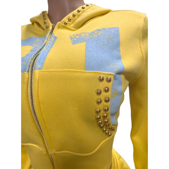 Riveted Cropped Zip-up Hoodie Shorts Set
