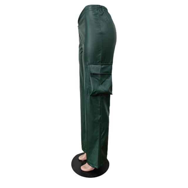 Deep V Elastic Waist PU Leather Trousers