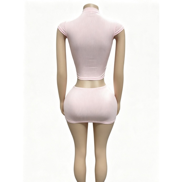 Fashion Fitted High Neck Top Mini Skirt Set