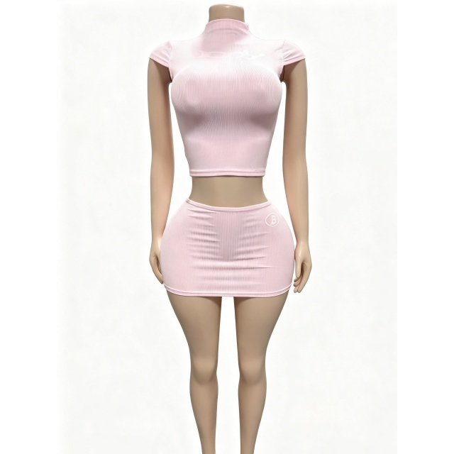 Fashion Fitted High Neck Top Mini Skirt Set