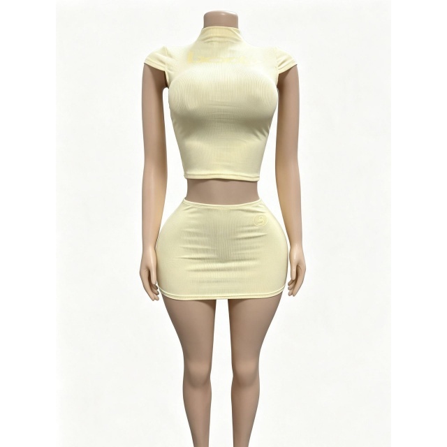 Fashion Fitted High Neck Top Mini Skirt Set