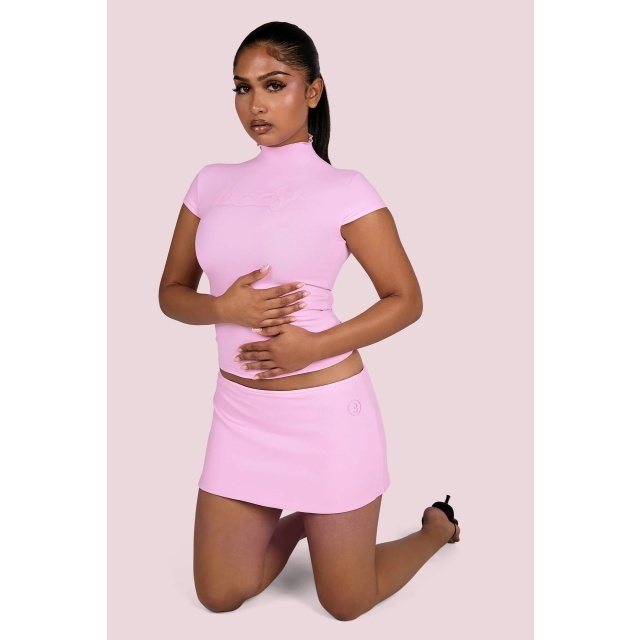 Fashion Fitted High Neck Top Mini Skirt Set