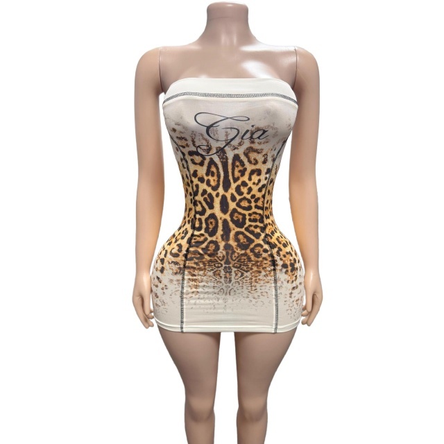 Leopard Printed Off Shoulder Tube Bodycon Dress