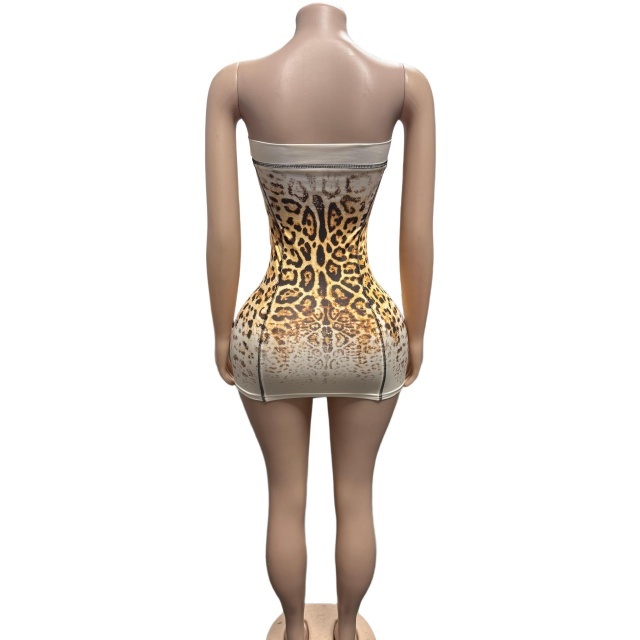 Leopard Printed Off Shoulder Tube Bodycon Dress