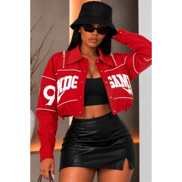 Letters Embroidery Bottons Up Short Jacket