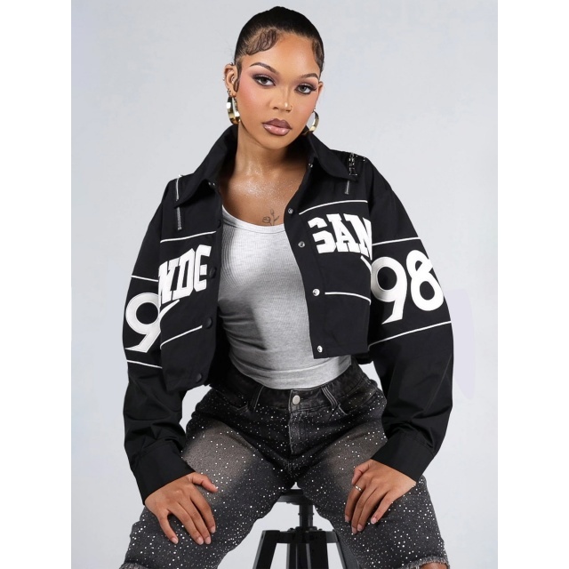 Letters Embroidery Bottons Up Short Jacket