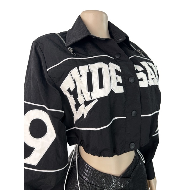 Letters Embroidery Bottons Up Short Jacket