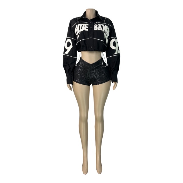 Letters Embroidery Bottons Up Short Jacket