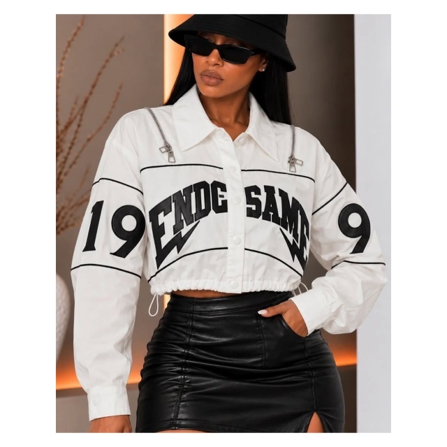 Letters Embroidery Bottons Up Short Jacket