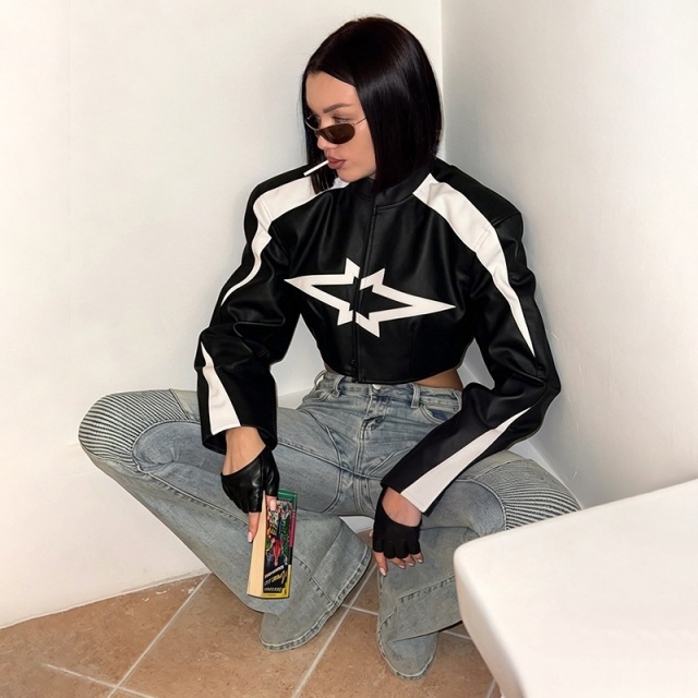 Moto Cropped PU Leather Jacket