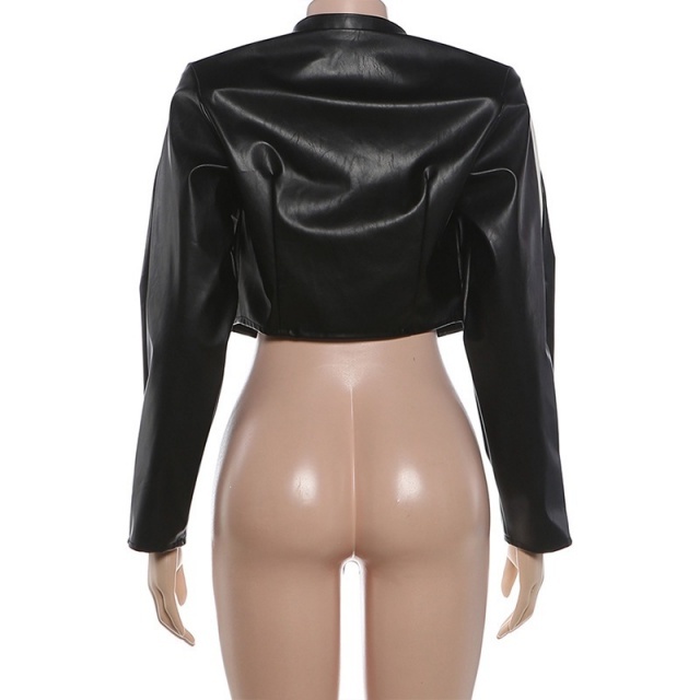 Moto Cropped PU Leather Jacket