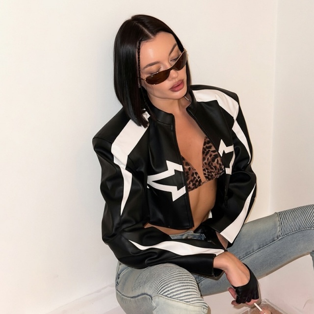 Moto Cropped PU Leather Jacket