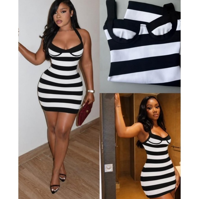 Knit Fashion Striped Bodycon Dress