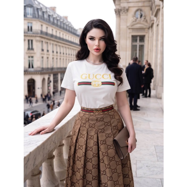 Fashion Embroidery Top High Waist Pleated Skirt Set
