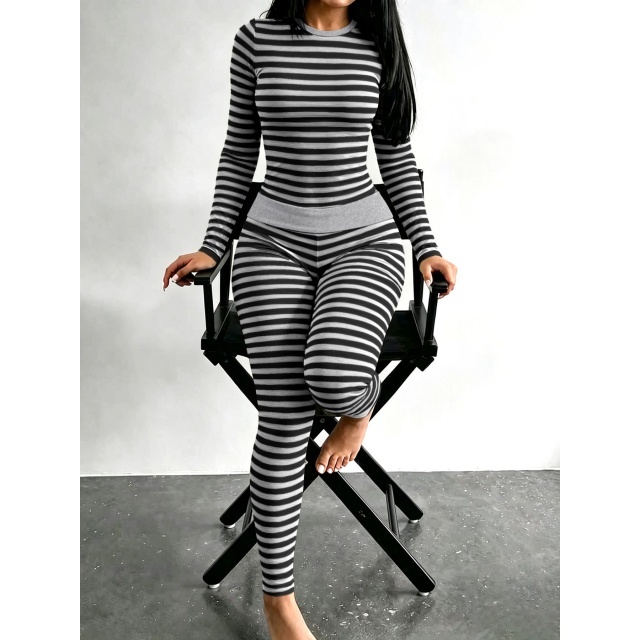 Fashion Striped Long Sleeve Pants Set