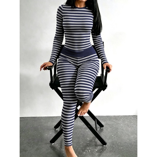 Fashion Striped Long Sleeve Pants Set