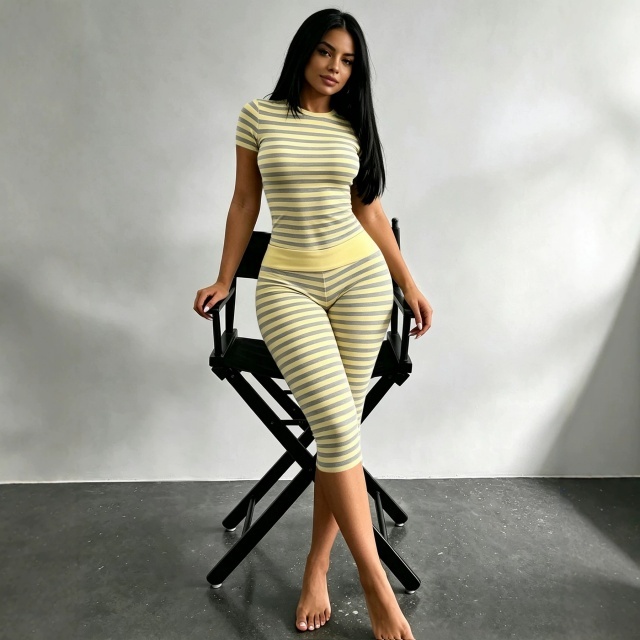 Fashion Striped Midi Pants Set