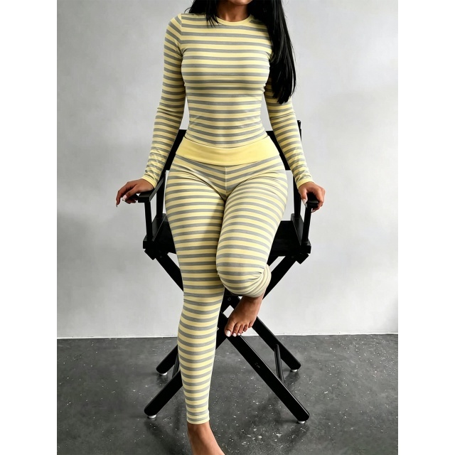 Fashion Striped Long Sleeve Pants Set