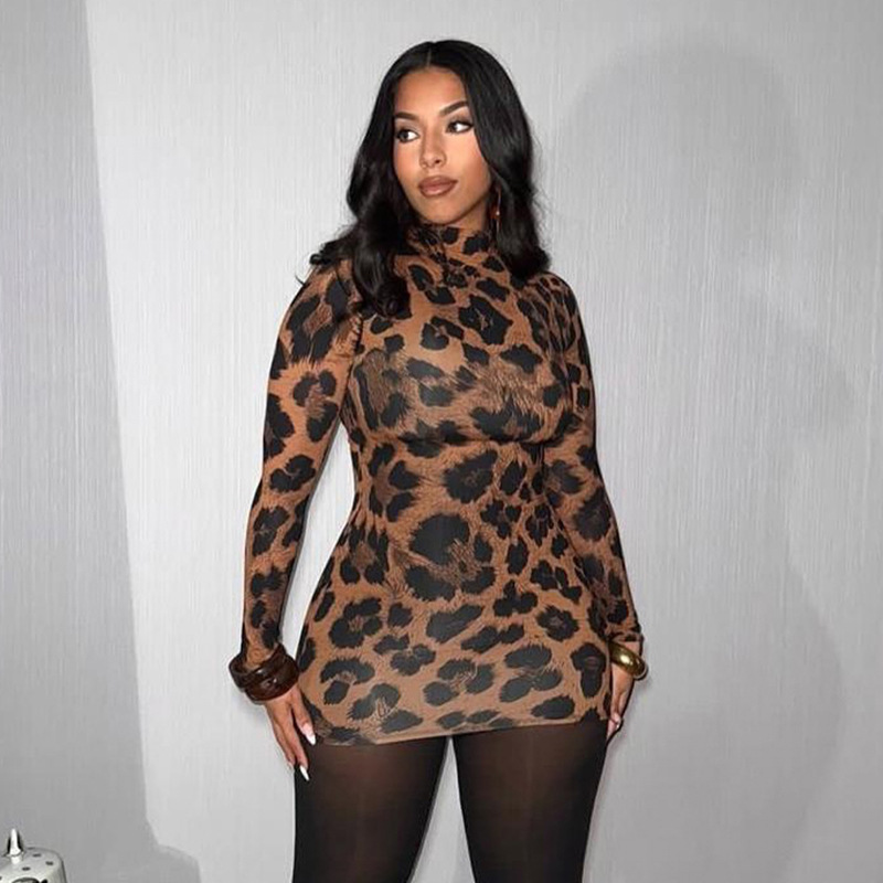 Snakeskin Printed Long Sleeve Bodycon Dress