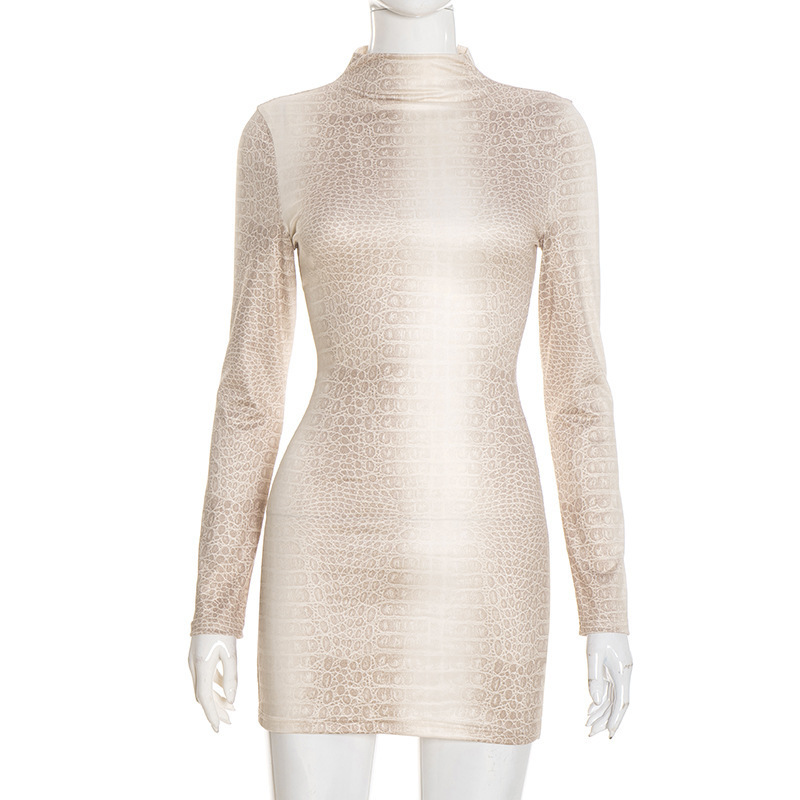 Snakeskin Printed Long Sleeve Bodycon Dress