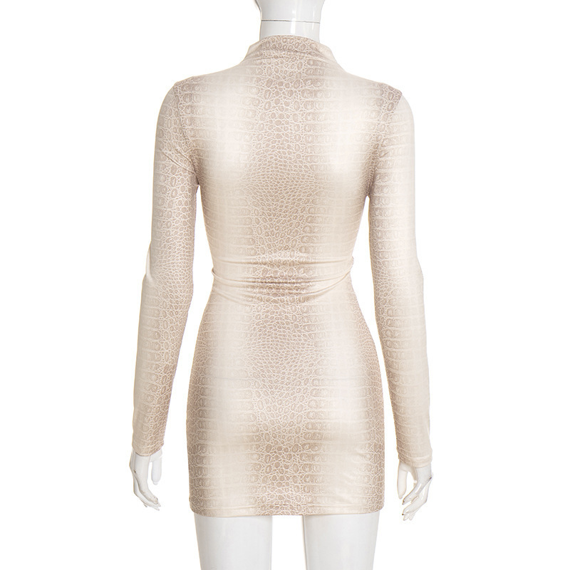 Snakeskin Printed Long Sleeve Bodycon Dress