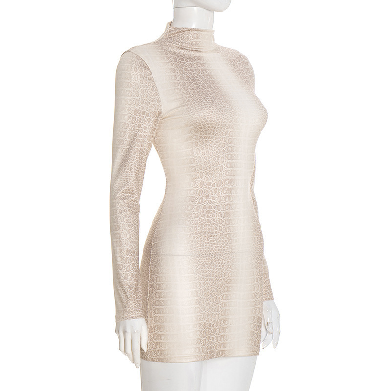 Snakeskin Printed Long Sleeve Bodycon Dress