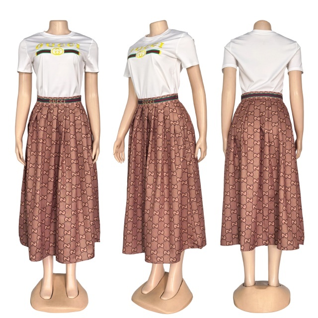 Fashion Embroidery Top High Waist Pleated Skirt Set