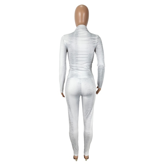 Snake Printed Long Sleeve Top Slim Fitted Pant Set