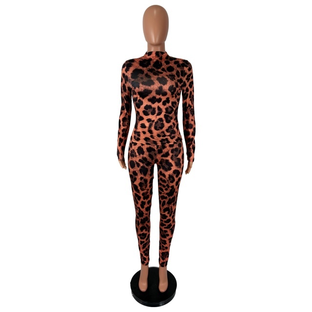 Snake Printed Long Sleeve Top Slim Fitted Pant Set