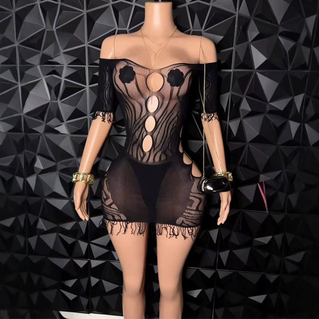 Off Shoulder Hollow Out Tassel Lingerie Dress