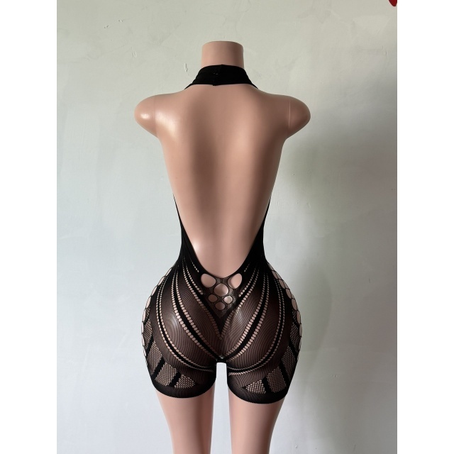 Rhinestones Hollow Out Backless Lingerie Romper
